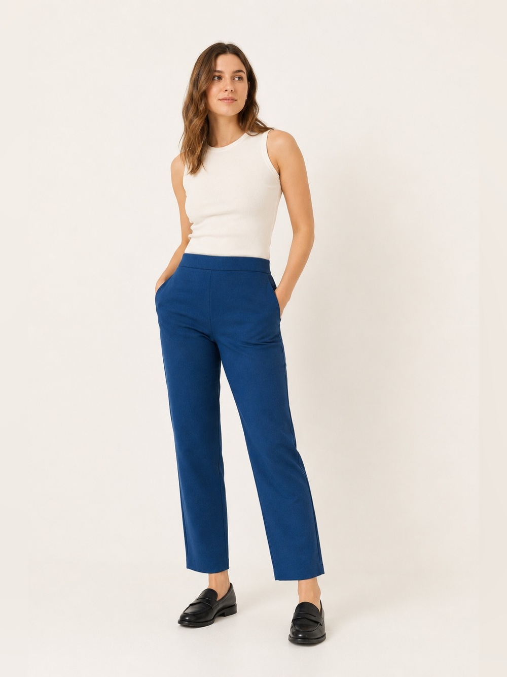 DVF Genesis Slim Pants Navy Cropped Stretch Trousers 4
